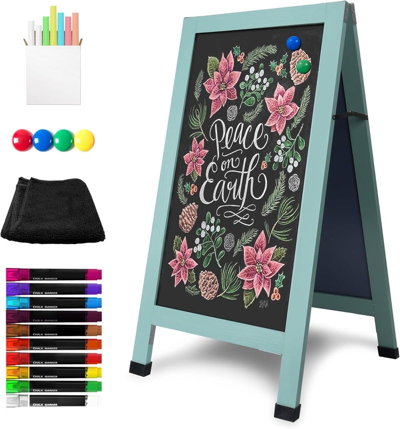 SELEAD Solid Wood A-Frame Chalkboard - 40" x 20" Magnetic Sandwich Board Signs Outdoor Standing Chalk Board Easel Sidewalk Pizarra for Business, Wedding, Garden - Green - Image 1